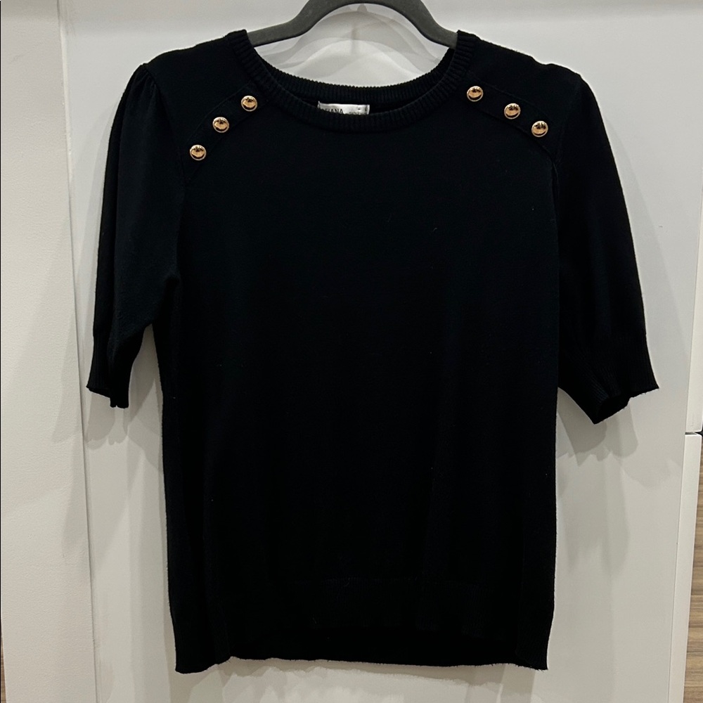 Black Sweater with Gold Button Accents